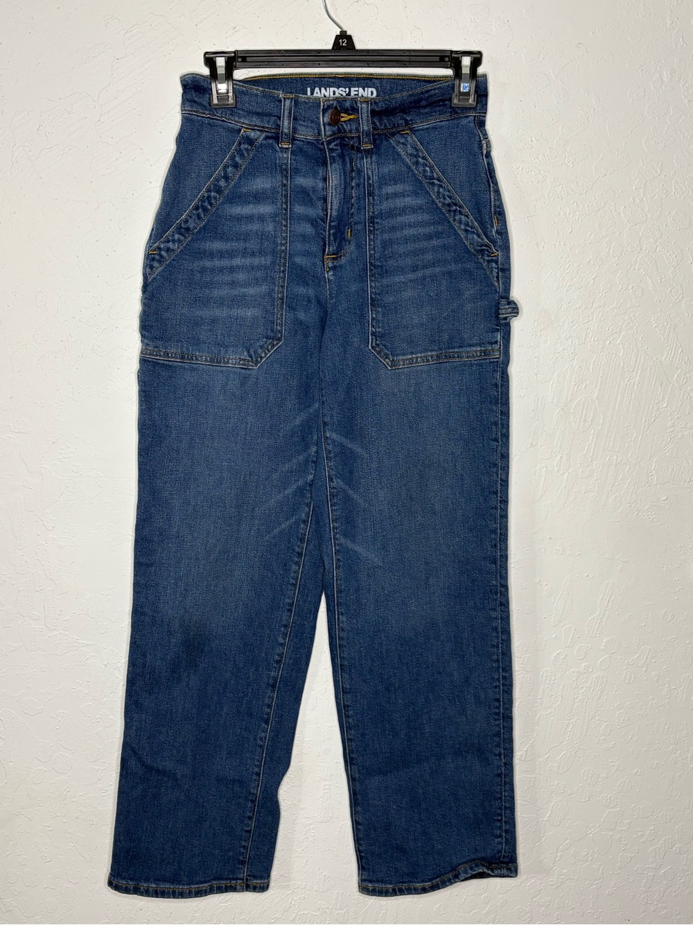 Lands End High Rise Wide Leg Carpenter Jeans Womens Size 2 Blue Denim Utility